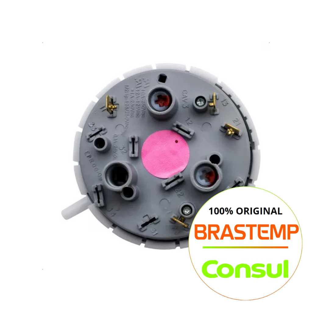 PRESSOSTATO 2 NIVEIS PARA MAQUINA DE LAVAR  BRASTEMP/CONSUL - BWC09AB - BWC06A - BWC11AB (DEMAIS MODELOS NA DESCRIÇÃO)