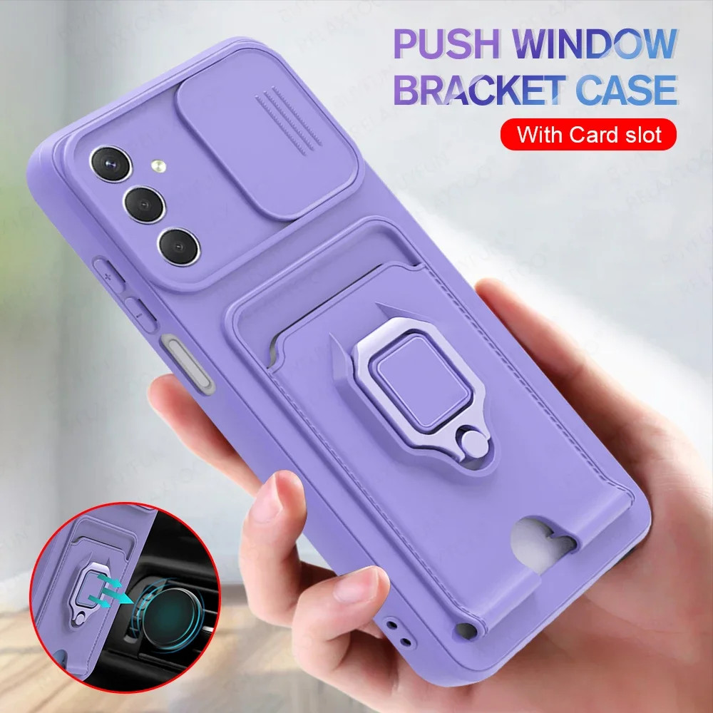 Para Samsung Galaxy A06 A16 A26 A36 A56 A05s A05 A15 4G A25 A35 A55 Carro Anel Magnético Titular Cartão Carteira Capa Sl