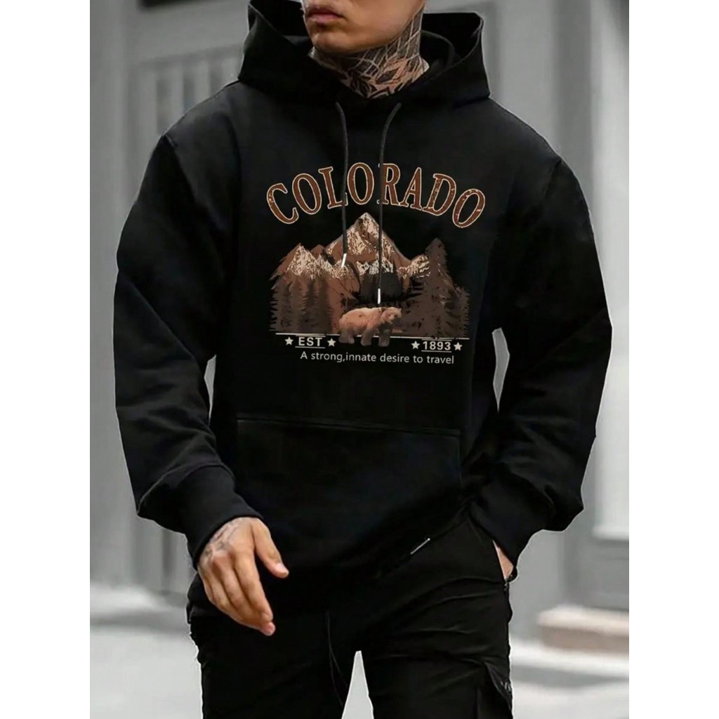 Blusa Moletom Masculino Estampado Colorado Agasalho Canguru Flanelado Bolso e Capuz