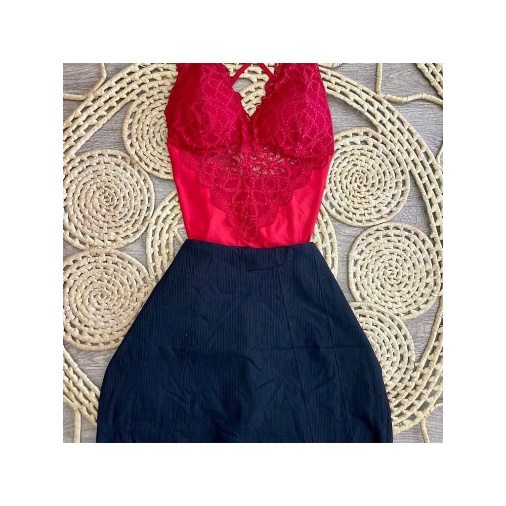 CONJUNTO PLUS SIZE   SAIA + BODY RENDA ALÇINHA INSTA PLUS SIZE