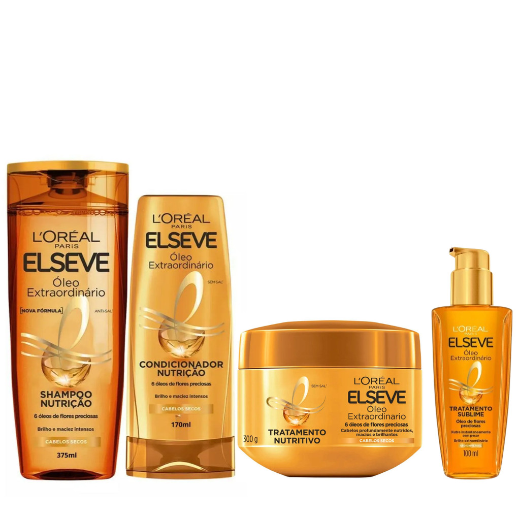Kit Elseve Óleo Extraordinário Shampoo 375ml+Condicionador 170ml + Máscara 300g + Óleo Els...
