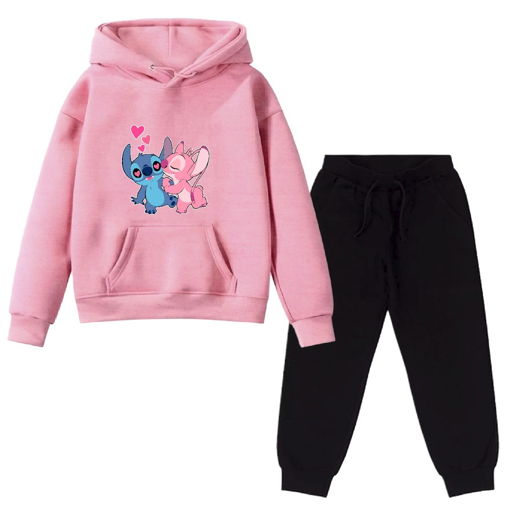 Kit Conjunto Blusa Moletom Infantil Bolso Canguru Careca Sti-tch Casal Apaixonado Lilo Premium