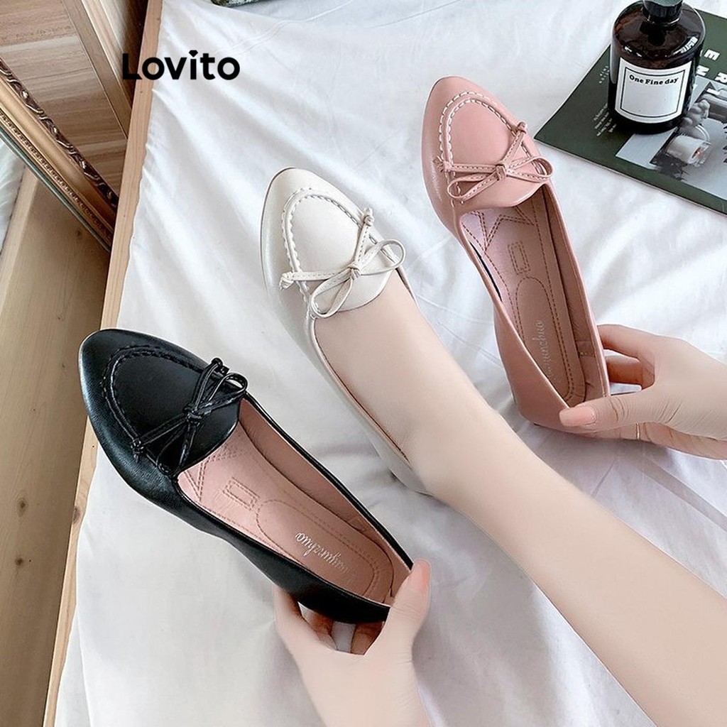 Lovito Sapatos casuais de barco com laço liso para mulheres LFA66234 - Women Shoes