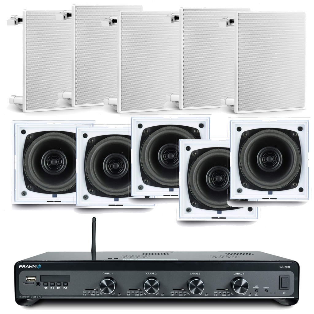 Kit Amplificador Slim 4500 G5 4 Canais 120W + 10 Arandelas Quadradas 40W Branca - Frahm