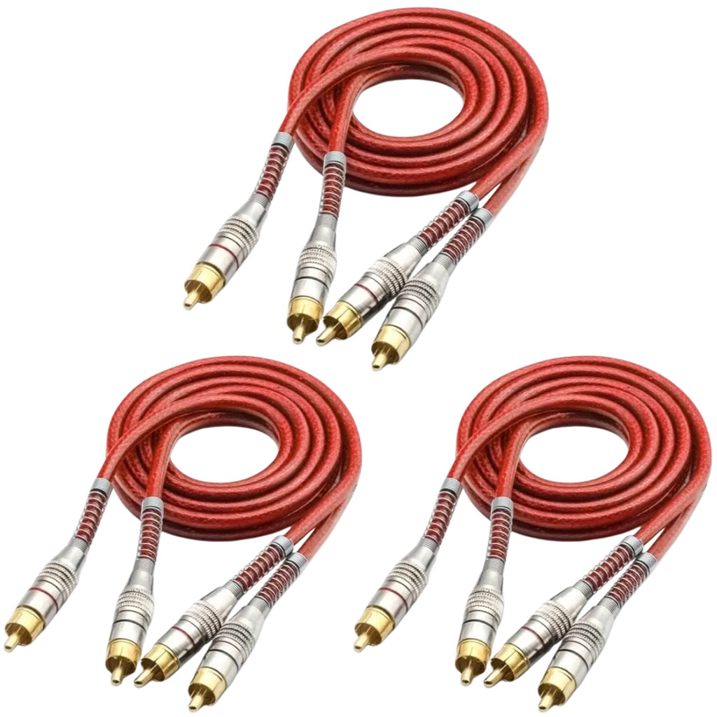 Kit 3 Cabo Rca Blindado 5 Metros Blindado 5m Importado Som Automotivo 5mm  Dupla Blindagem
