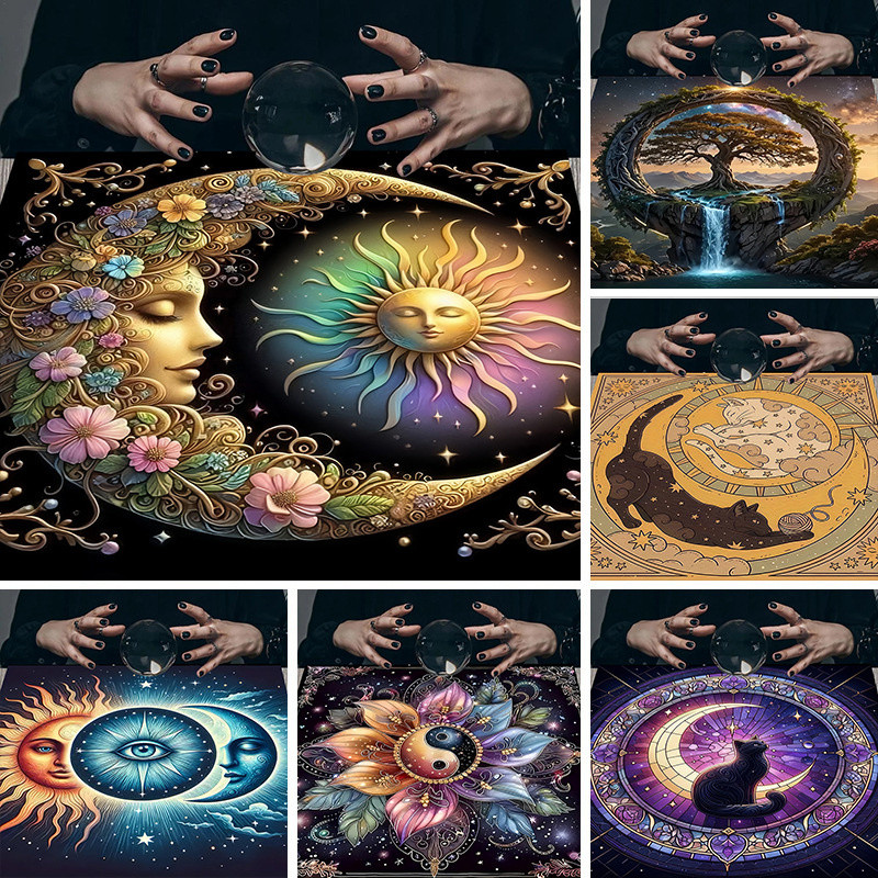 Yin-Yang Mandala Tarô Cartão Toalha De Mesa Wicca Altar Panos Vibrantes Céu Estrelado Floral Para Adivinhação Esteira em Oferta na Shopee