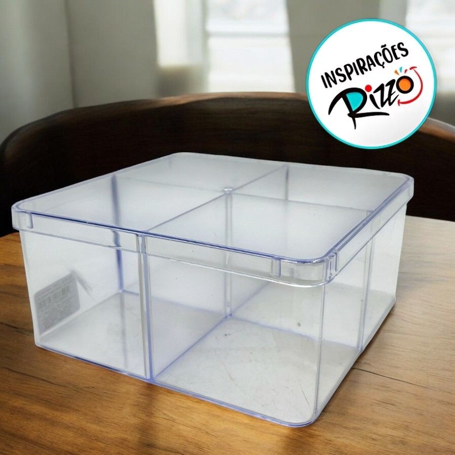 Caixa Acrilica Trasparente Quadrada com Divisórias - 15cm - 1 unidade - Rizzo