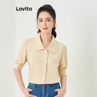 Lovito Casual Blusa com Botões Duplos para Mulheres L77ED201