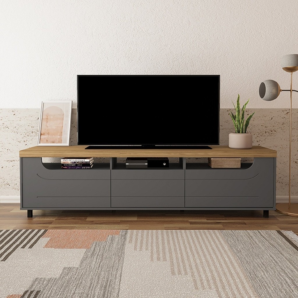 Rack para TV até 75 Polegadas 2m Tampo Engrossurado Mercury Carvalho/Grafite em Oferta na Shopee