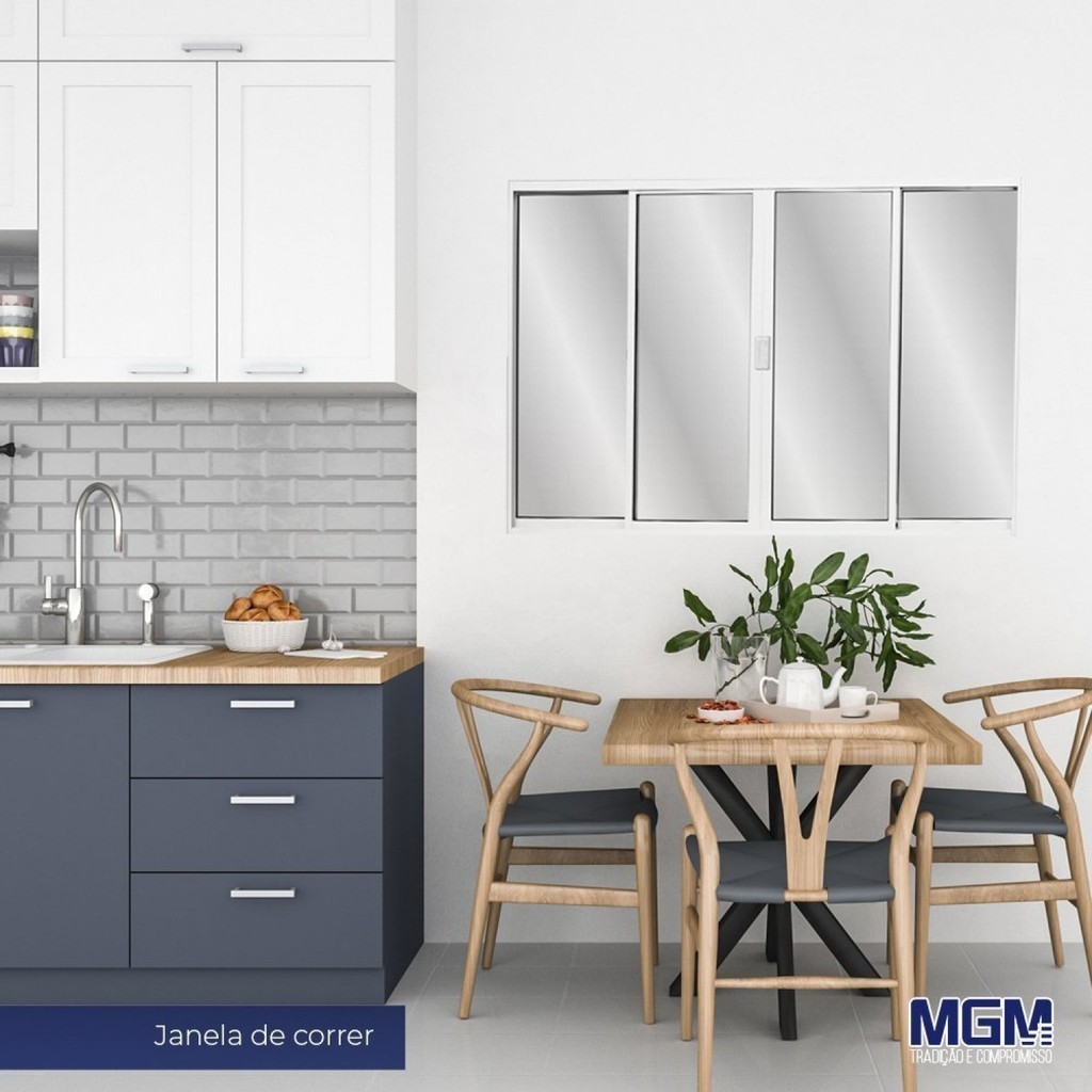 Janela de Alumínio de Correr 100x200cm 4 Folhas 2 Fixas com Vidro Liso Linha Soft MGM Branco 100cm x 200cm - Home & Living