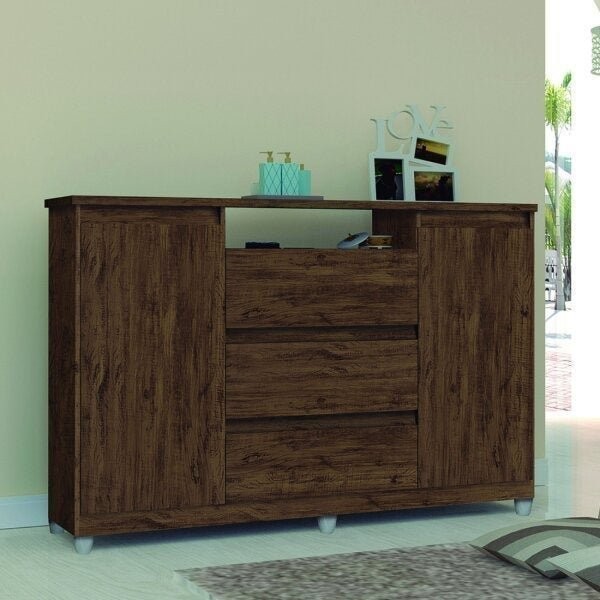 Cômoda 3 Gavetas 2 Portas Vênus Móveis Primus Amendoa - Home & Living