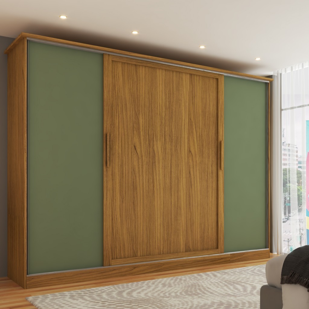 Guarda-Roupa de Casal Orlando 4 Portas de Correr 4 Gavetas Carvalho/Verde - Panorama Móveis em Oferta na Shopee