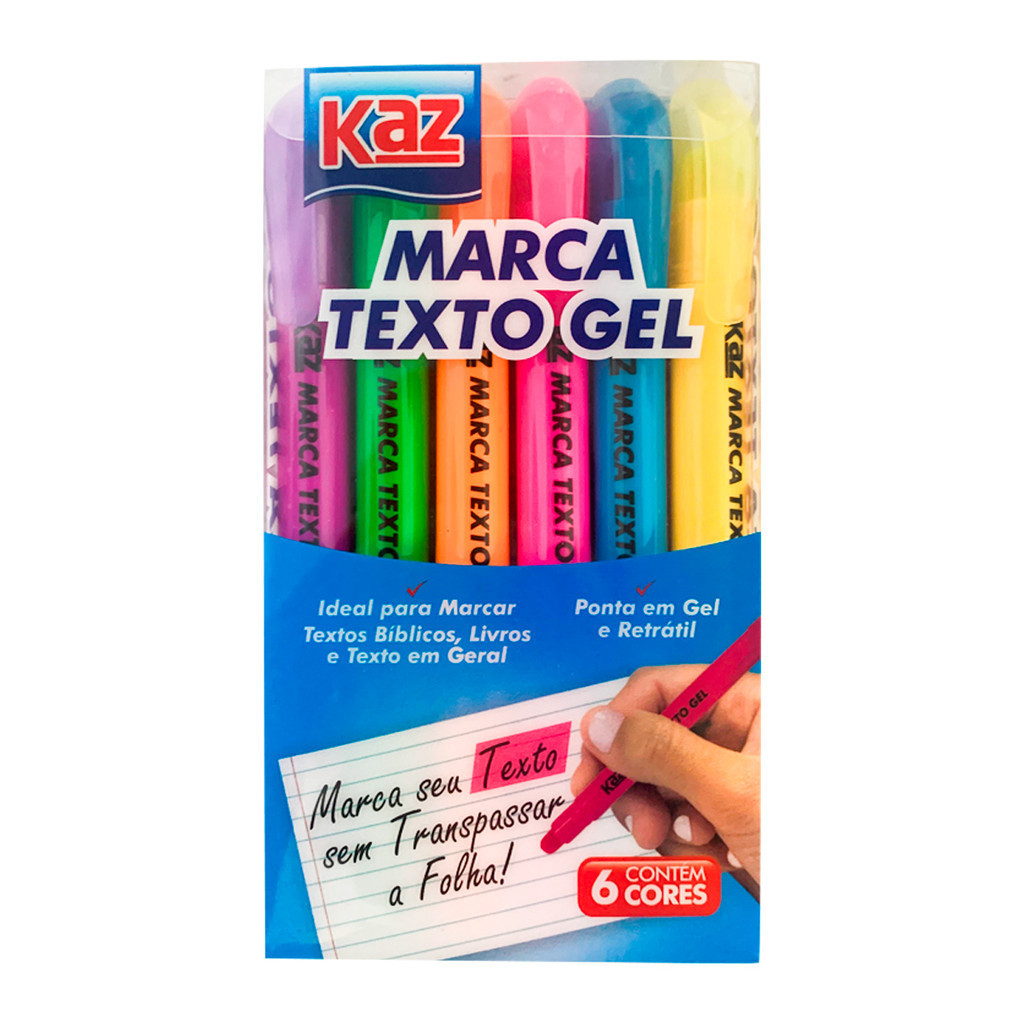 Marca Texto 6 Cores Tons Neon Ponta em Gel e Retrátil