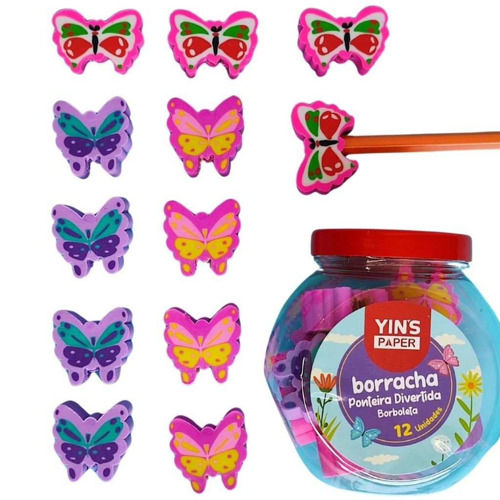 Pote com 12 Borracha Ponteira Ponta de Lapis Borboletas Doces Flores Fofas Meninas Rosa em Oferta na Shopee