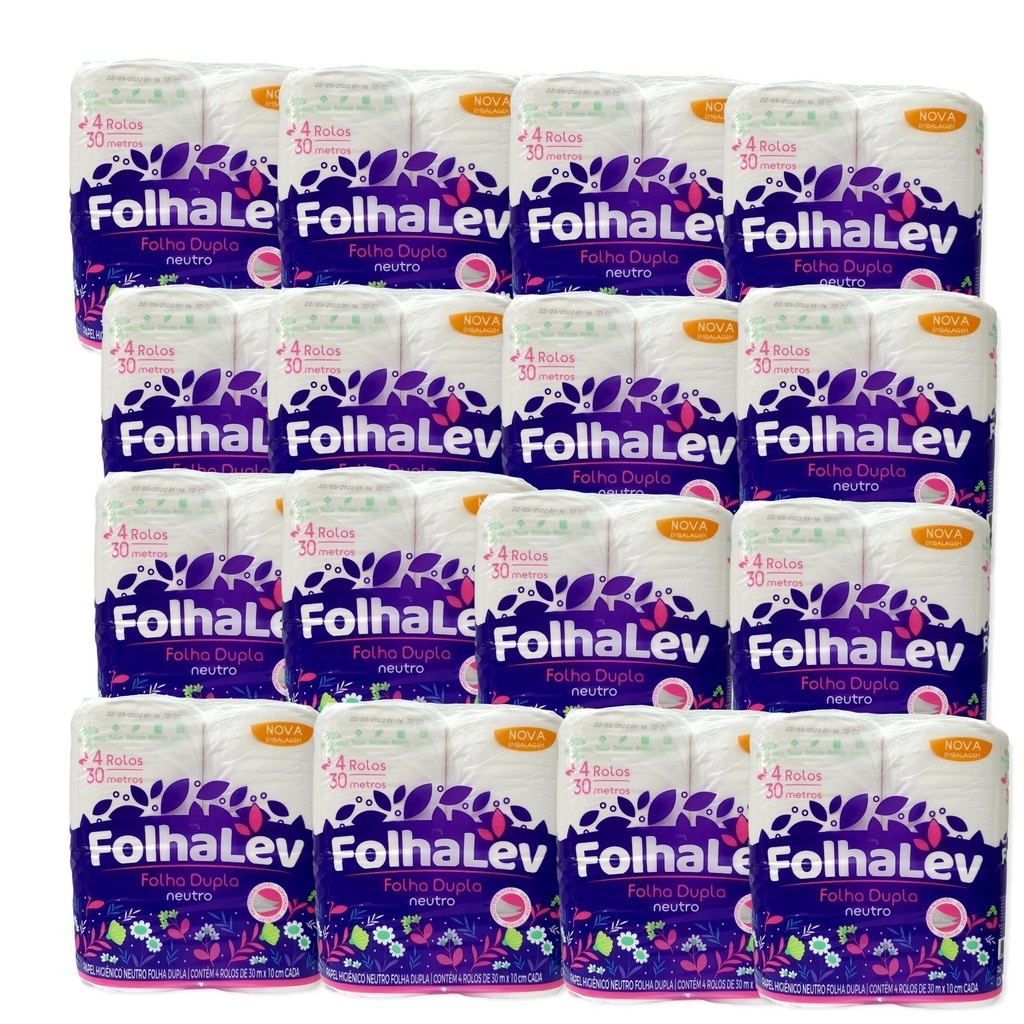 Papel higienico FolhaLev folha dupla 30m fardo 64 rolos