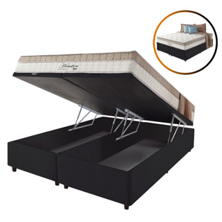 Cama Box Baú King Preto + Colchão Molas Ensacadas Houston Pillow Inn 193x203x70cm em Oferta na Shopee