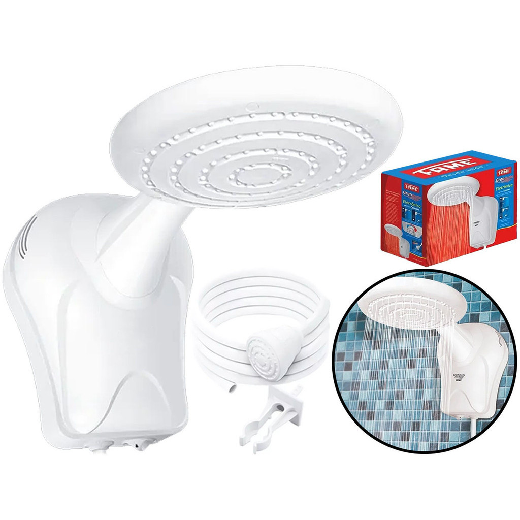 Ducha Chuveiro GranDucha Parede Jato Forte Com Pressurizador Multitemperaturas Branco Fame - Home & Living