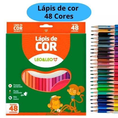 Lápis de Cor Caixa com 48 Cores Escolar Sextavado 48 Lápis Leo&Leo em Oferta na Shopee