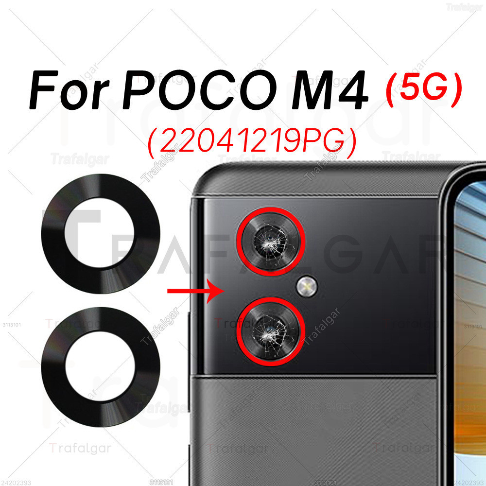 Lente De Vidro Da Câmera Traseira Para Xiaomi Poco M4 5G 22041219PG Substituição Com Adesivo