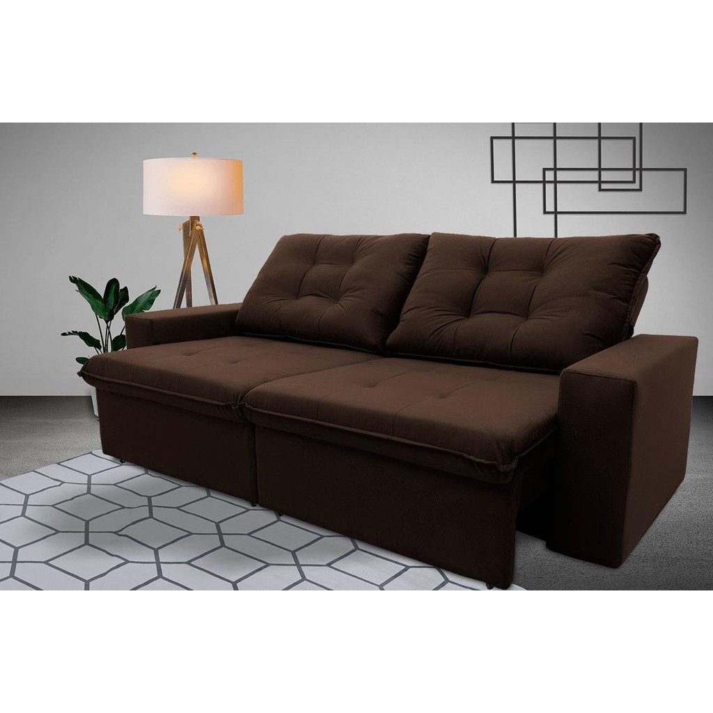 Sofá Retrátil Reclinável Malta 2,00m Suede Velut Marrom  Molas no Assento - King House