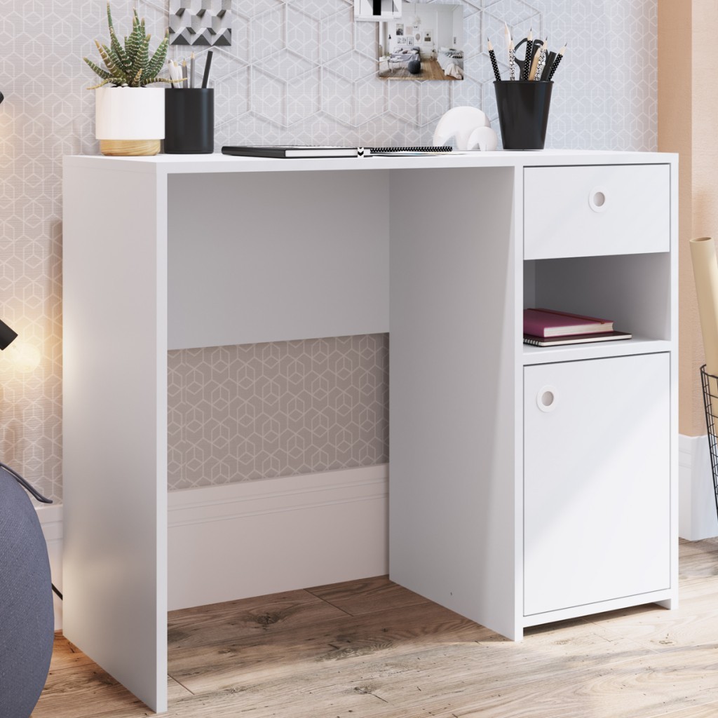 Mesa Escrivaninha 1 Porta 1 Gaveta Es908 Branco - Art In Móveis em Oferta na Shopee