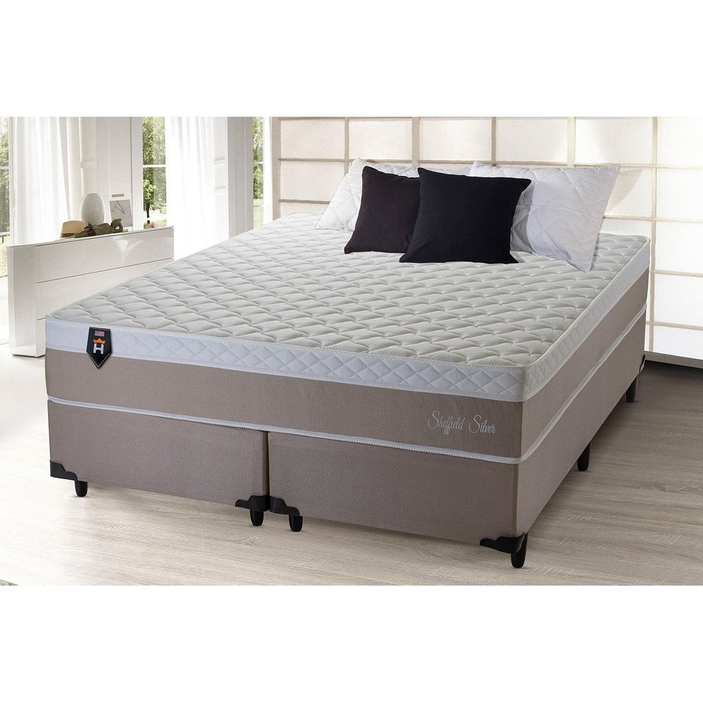Conjunto Cama Box Queen Size Sheffield 158x198x65 Bege c/ Molas Ensacadas em Oferta na Shopee