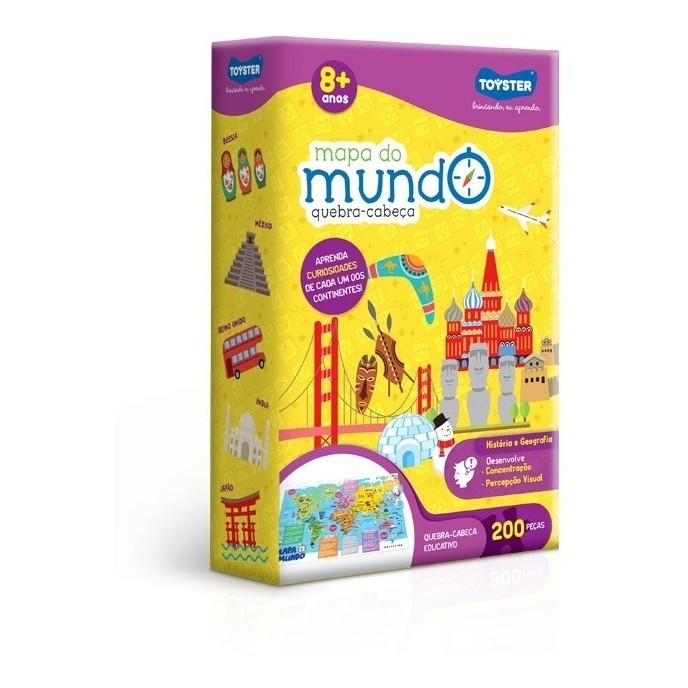 Quebra-cabeça 200 Peças Mapa Do Mundo Toyster
