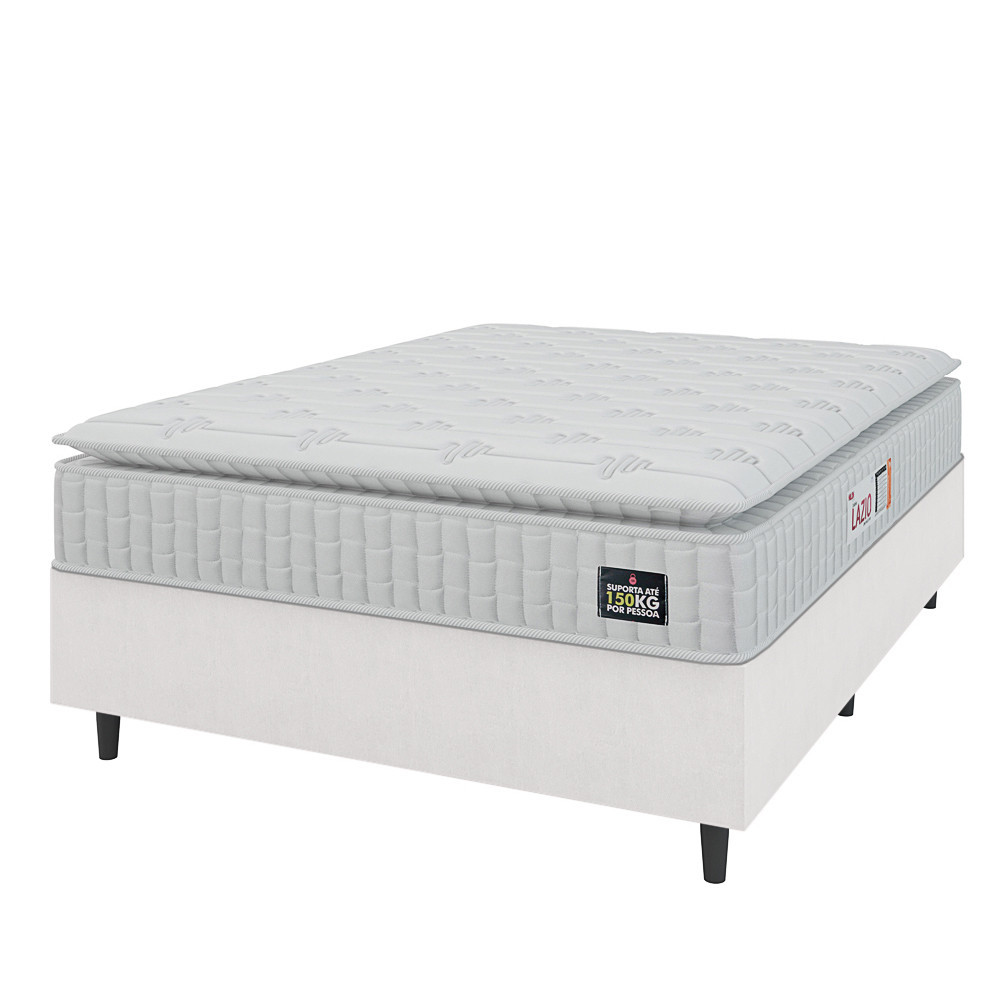 Cama Box Colchão Casal Espuma D45 Lazio Pillow Top 138x188x67cm Branco Linho Hellen - Suporta até 120kg por Pessoa - Home & Living