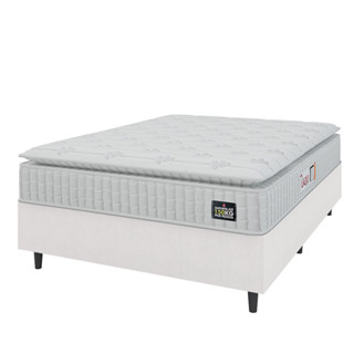 Cama Box Colchão Casal Espuma D45 Lazio Pillow Top 138x188x67cm Branco Linho Hellen - Suporta até 120kg por Pessoa em Oferta na Shopee