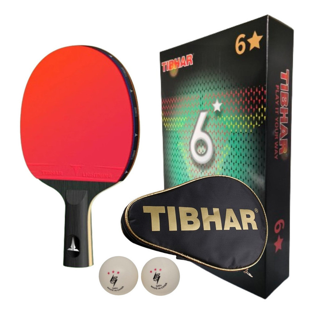 Raquete Carbono Ping Pong Tênis de Mesa Classineta 6 Estrelas Tibhar Profissional + Capa + 2 Bolas