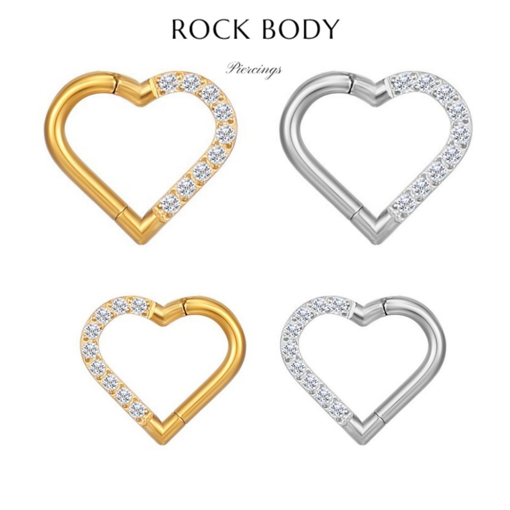 【Rock Body】Piercing Orelha Coração Argola Aço Cirúrgico Pvd Zircônia Cravejada Piercing Daith Hélix