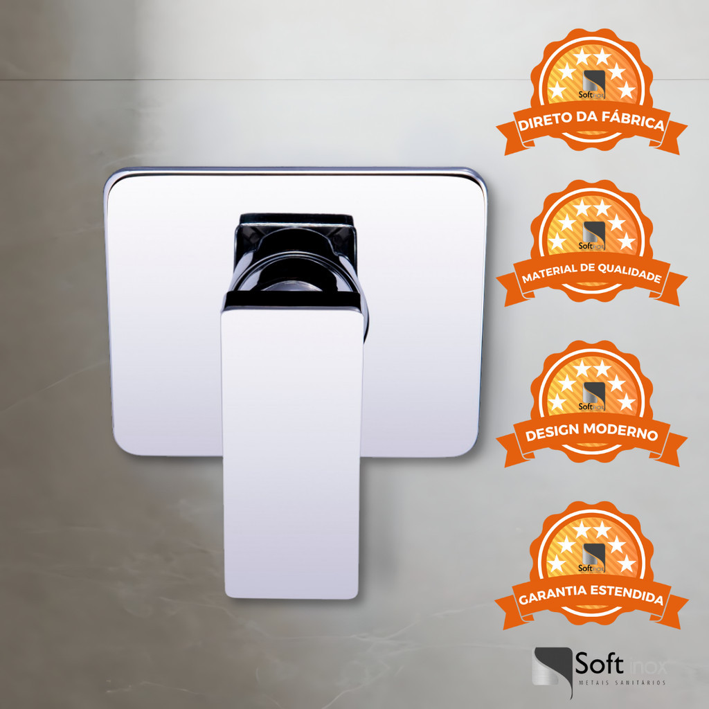 Acabamento Para Registro Monocomando Chuveiro Quadrado Padrão Base Deca Em Metal Cromado Luxo