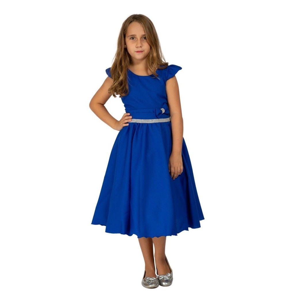 Vestido Casual Azul Royal Infantil Crepe Festa Casamento Top