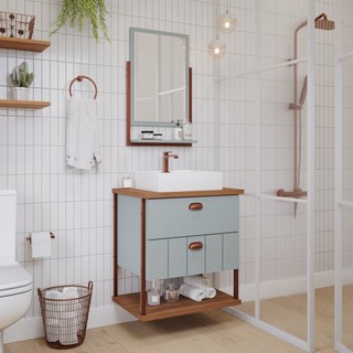Gabinete Suspenso com Cuba e Espelheira 60cm Olivia Espresso Móveis Pistache em Oferta na Shopee