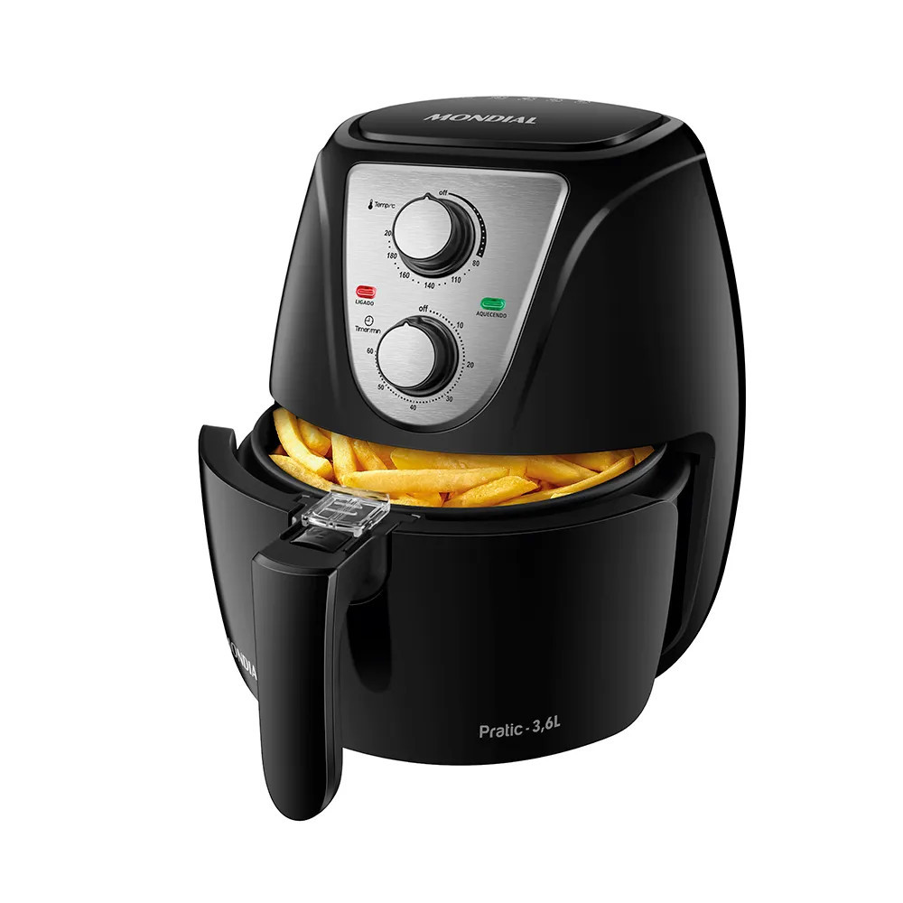 Fritadeira Elétrica Air Fryer Sem Óleo 3,6 Litros Pratic AF-36-BI 127V 1500W Preta Inox Mondial
