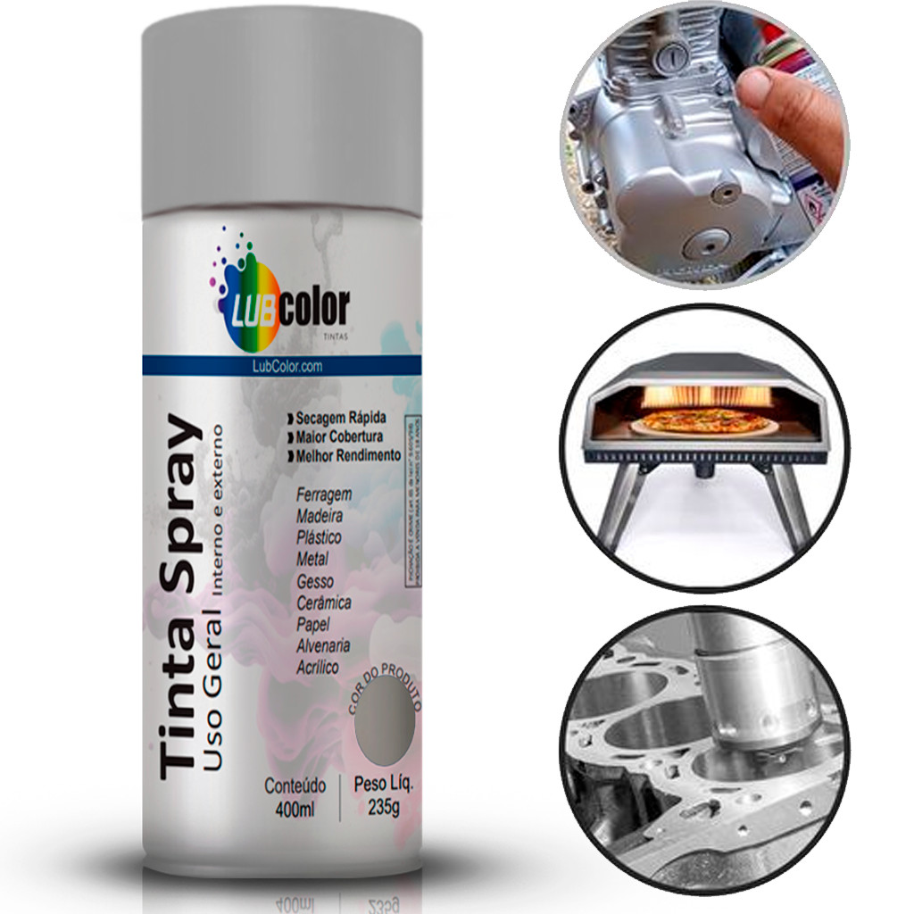 Tinta Spray Alumínio Alta Temperatura Uso Geral 400ml Madeira Plástico Metal Isopor - Home & Living