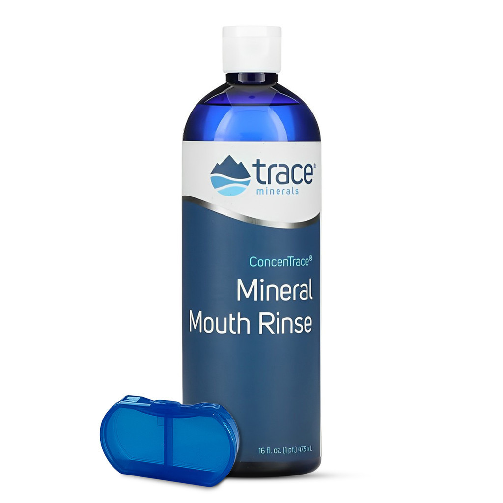 Trace Minerals Enxaguante Bucal 473ml Hortelã +Porta Cápsula Made in EUA