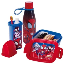 Kit Lancheira Spidey Volta às Aulas 1 Garrafa 1 Pote Marmita 1 Dental Case Plasútil
