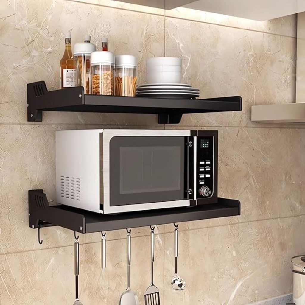Prateleira de parede para forno elétrico e micro-ondas Rack de forno de micro-ondas montado na parede em Oferta na Shopee