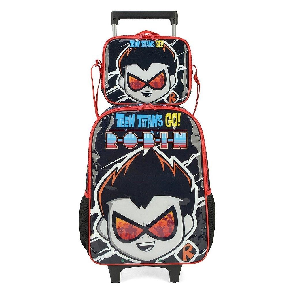 Kit Mochila de Rodinhas Lancheira Luxcel Teen Titans GoPreto