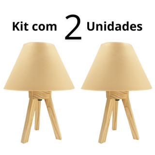 Kit 2 Abajur Luminária de Mesa Madeira Quarto Cúpula Para Criado Bivolt em Oferta na Shopee