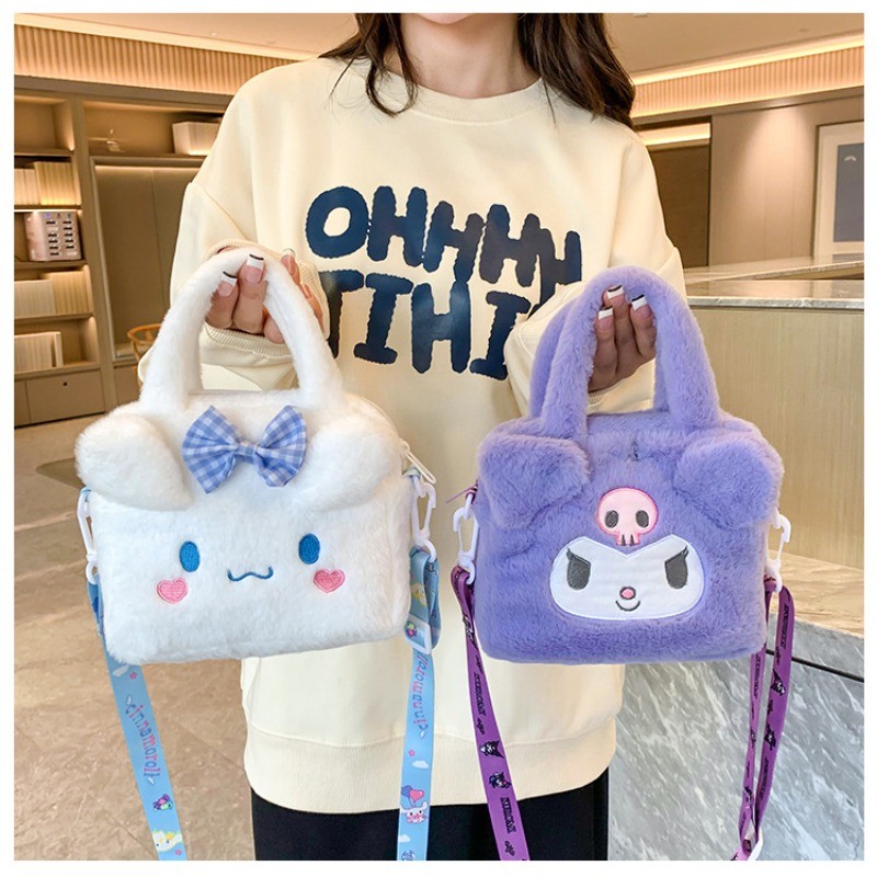 Sanrio Saco Kawaii Kuromi Cinnamoroll Minha Melodia Dos Desenhos Animados Anime Bolsa De Pelúcia De Cosméticos Armazenam
