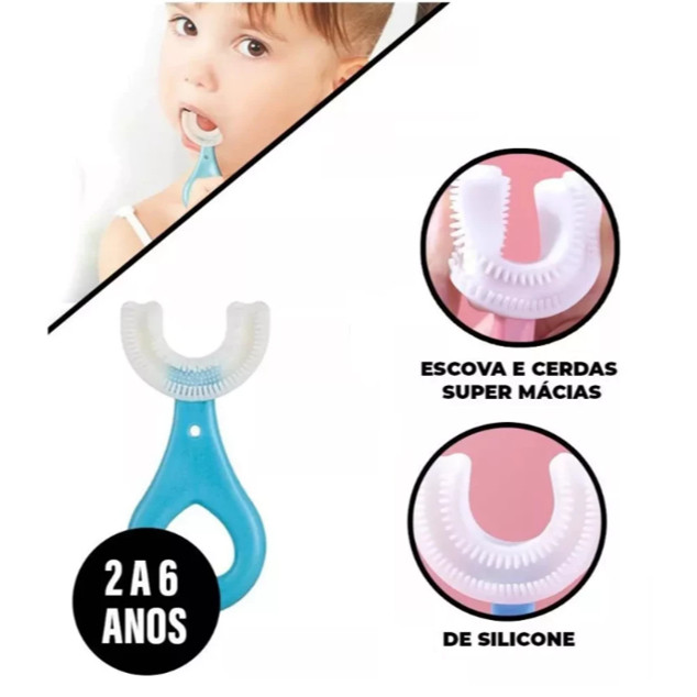 Escova De Dente Infantil Formato U 360° De Silicone Macia Para Higiene Bucal Segura e Divertida Para Bebês e Crianças