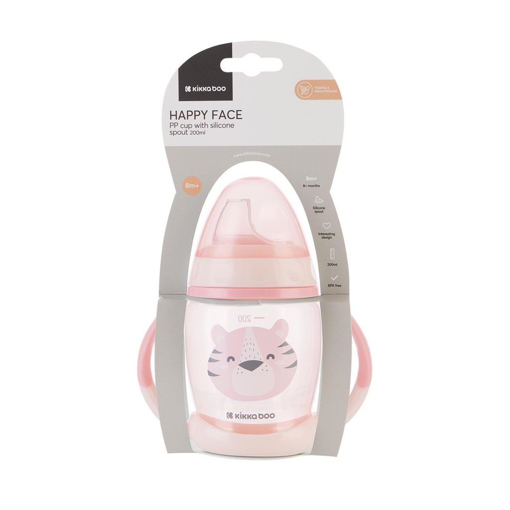 Copo Transição com Bico de Silicone Happy Face Pink 200ml KikkaBoo em Oferta na Shopee
