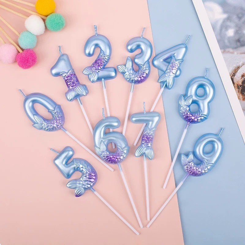 2 Vela De Aniversário  Azul e Rosa Sereia Perolada Cintilante Metalizada em Oferta na Shopee