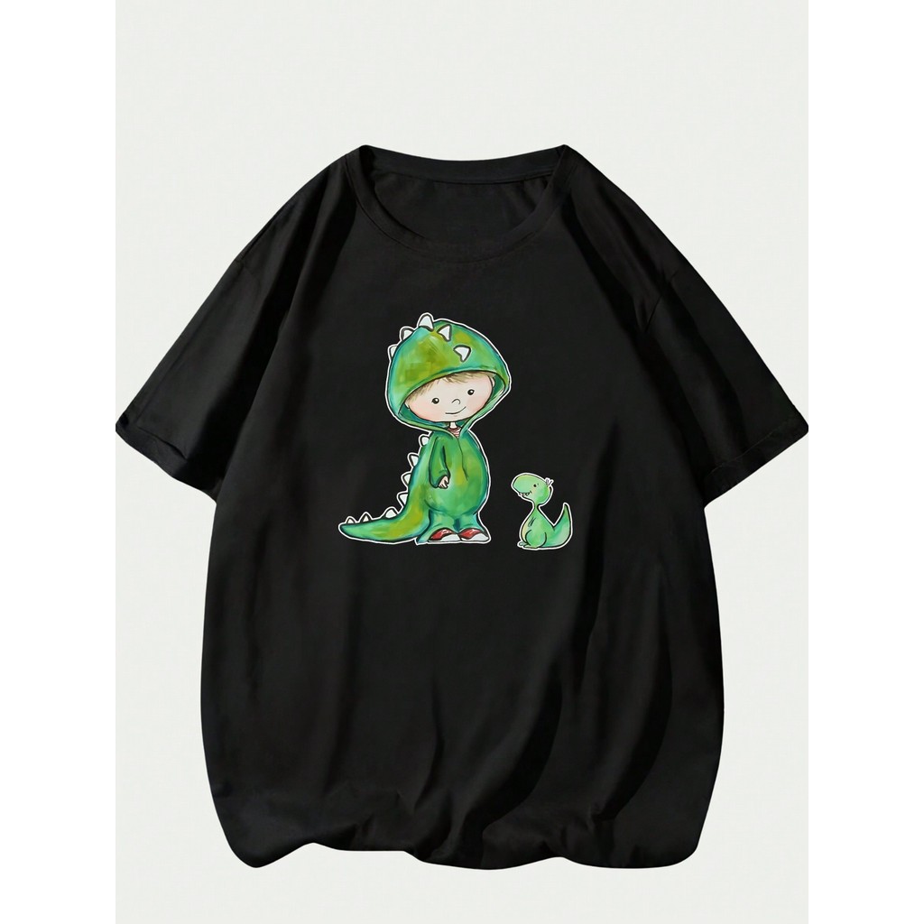 Camiseta Estampada Menino Com Roupa de Dinossauro Unissex Conforto Manga Curta