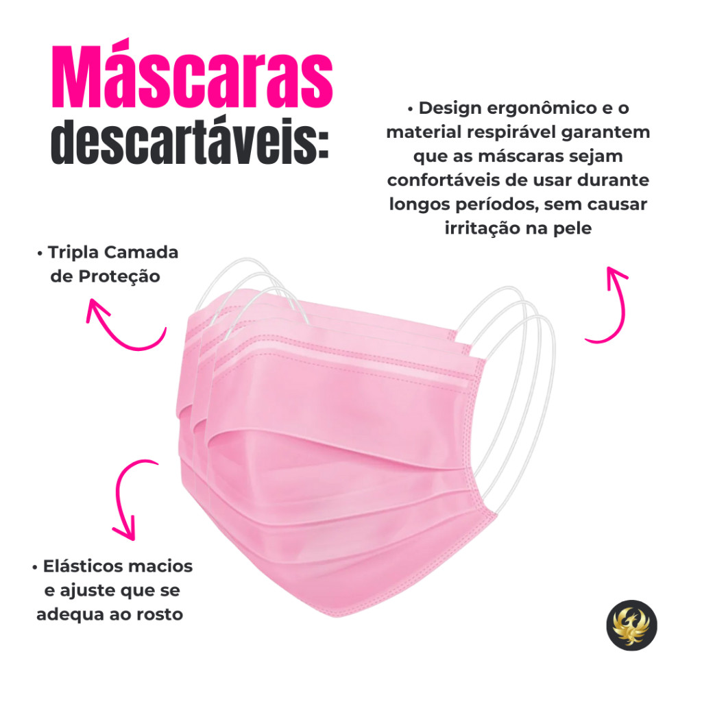 Kit 100 Toucas ROSA Descartável + 150 Máscara Descartável ROSA Tripla Camada