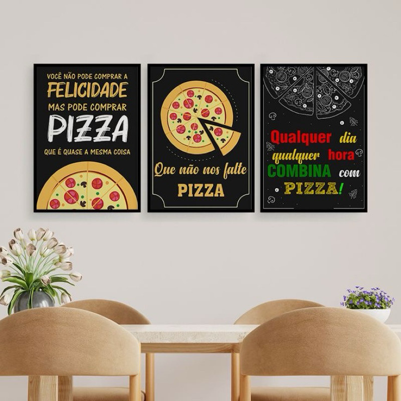 Kit 3 Quadros Modernos Para Pizzaria Pizza Hamburgueria