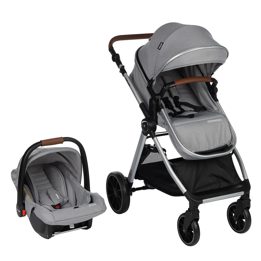 Carrinho Romanzo Moisés Bebê Conforto DUO Travel System cor cinza Infanti