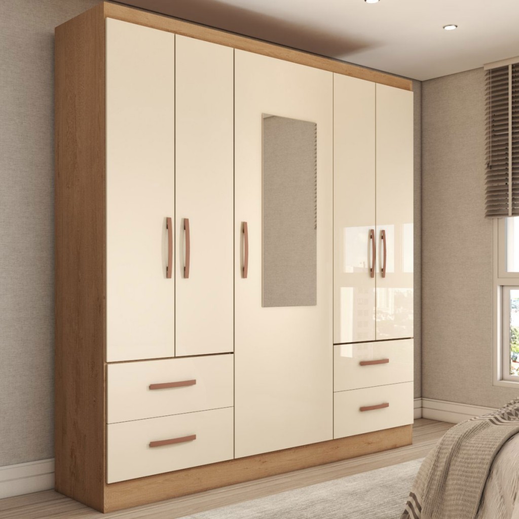 Guarda-Roupa Solteiro Virtuoso 5 Portas 4 Gavetas com Espelho - Panorama Móveis - Home & Living